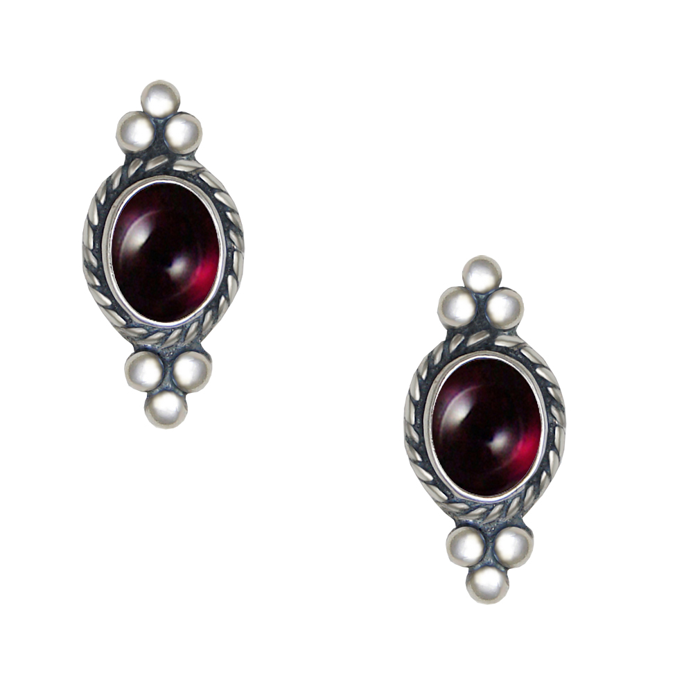 Sterling Silver Garnet Post Stud Earrings